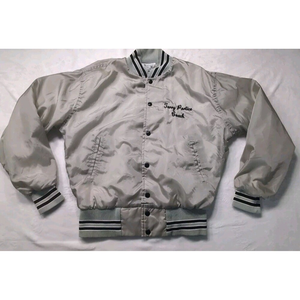 Vintage West Wind Beige Gray Satin Varsity Jacket Fort Lauderdale Baseball